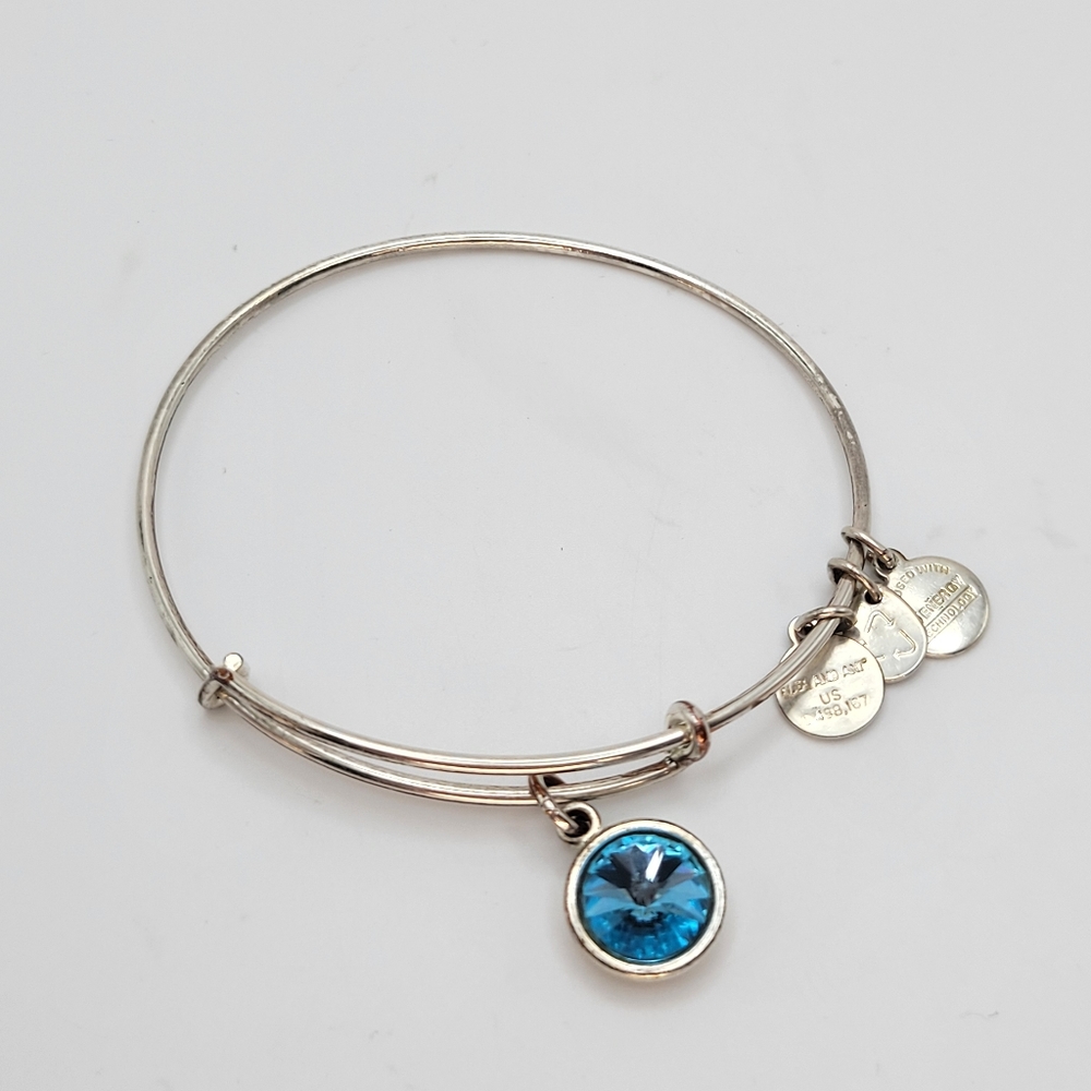 Alex and Ani | Blue Rhinestone Charm Bangle Silvertone Bracelet